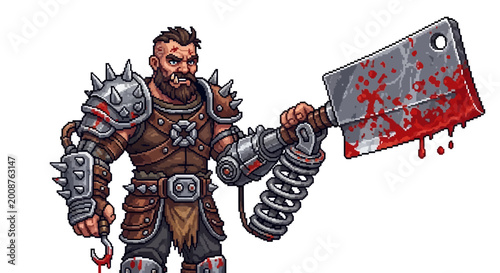 Fierce Warrior Character with Bloody Cleaver Weapon.