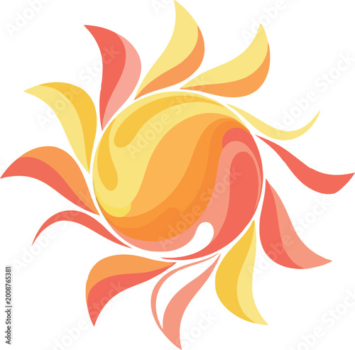 Vibrant abstract sun illustration with orange and yellow rays