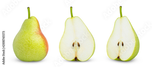 Photos Isolated green pear and halves fruits