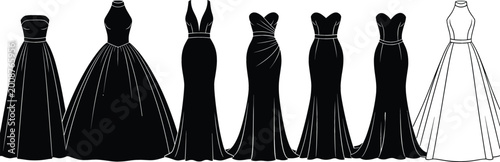 Foto Elegant evening dresses silhouettes collection with long gowns fashion vector il
