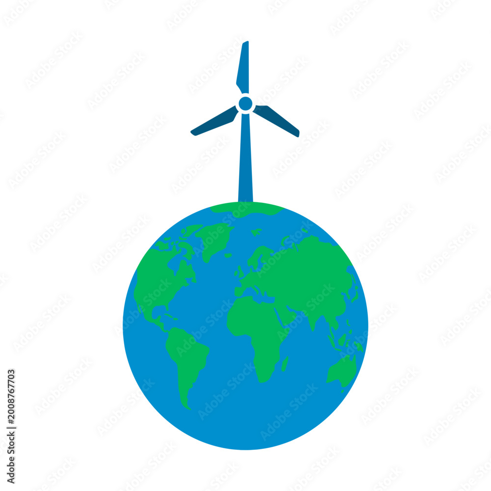 Naklejka premium A symbolic representation of sustainable energy featuring a windmill atop the Earth