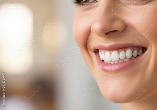 Close up shot of a beautiful young woman with a bright and healthy white smile