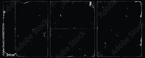 Bild auf Leinwand Set of three vintage film frames with dust, scratches, and grunge texture, isolated on a black background for photography and video editing effects
