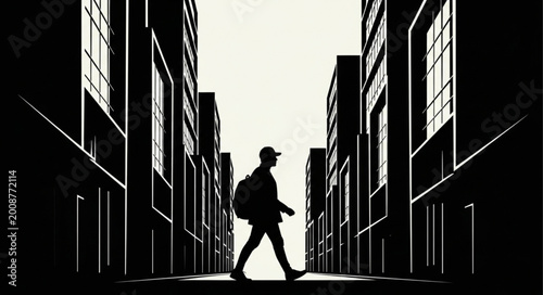 Fotografie Silhouette of a Person Walking Through Urban Alleyway.