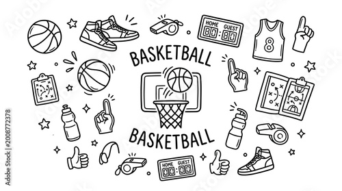 Quadro su tela Basketball Sports Equipment Illustration.