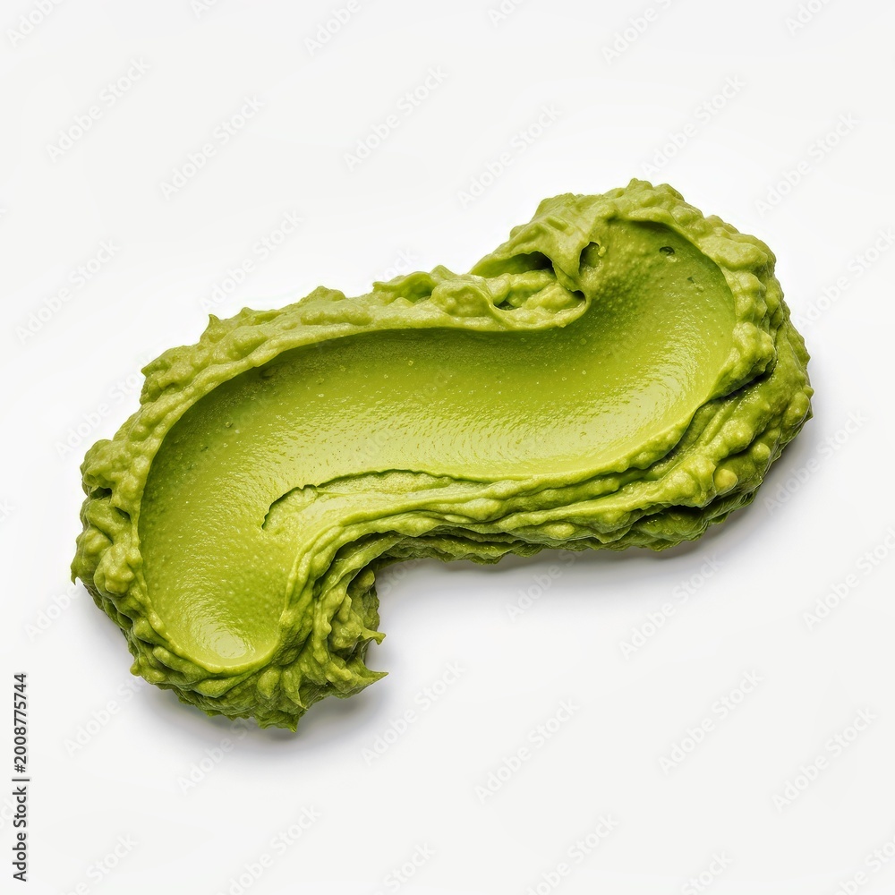 Obraz premium Vibrant Green Edamame Paste Spread on White Background Healthy Food Stock Photo
