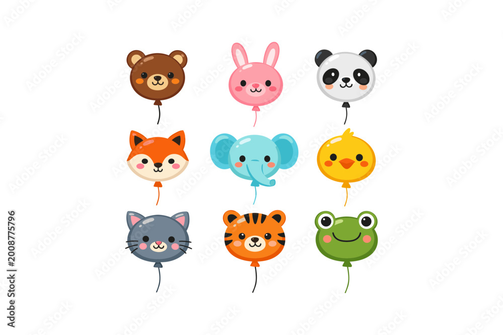 Obraz premium Cute cartoon animal face balloons for children's party decorations