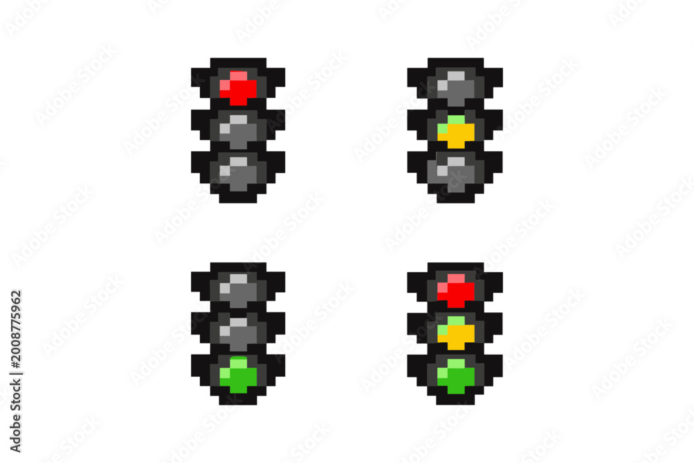 Obraz premium Pixel art traffic lights in various states and colors