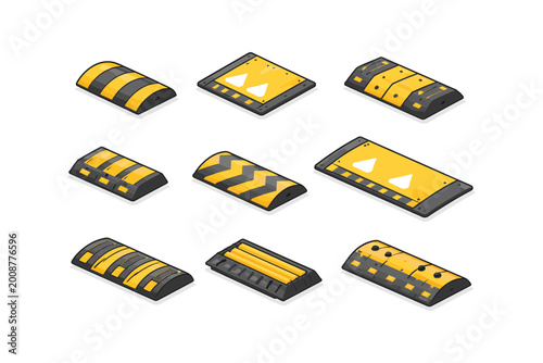 Collection of isometric speed bumps and traffic calming devices