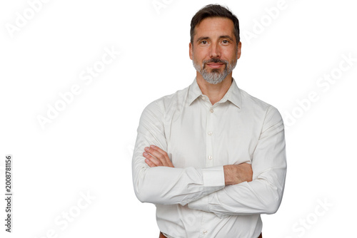 Εκτύπωση καμβά Confident middle-aged man smiling with crossed arms on transparent background, p