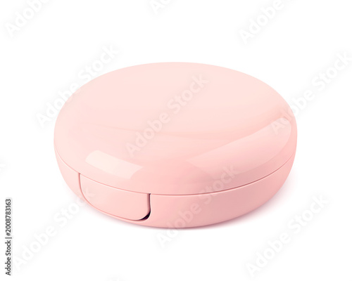 Pink plastic round cosmetic compact jar mockup isolated on white background for cushion foundation packaging design