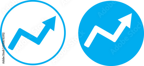 Konstfotografi Growth chart icon in blue and white with upward arrow in clean flat design for business analytics