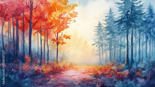 sunset in the forest