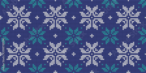 Foto Christmas knitted blue ugly sweater seamless pattern