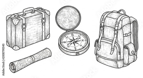 Tableau sur toile Vintage Travel Suitcase And Backpack.
