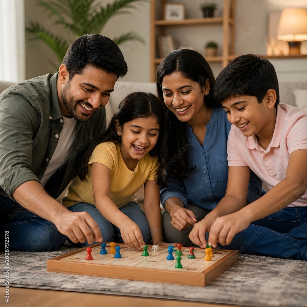 Fototapeta premium Family playing board game together at home Vector, illustration