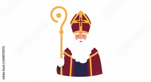 Quadro su tela Saint Nicholas cartoon character with staff and bishop hat