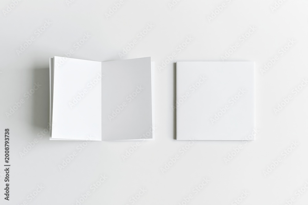 Fototapeta premium Minimalist Blank Brochure Mockup Set with Open and Closed Booklet