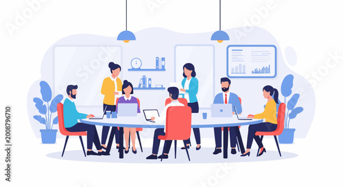Diverse professionals collaborating in a bright, modern office meeting