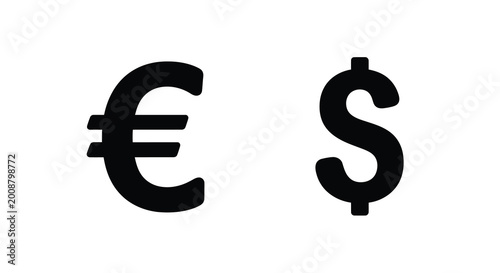 Euro and dollar currency symbols black silhouette
