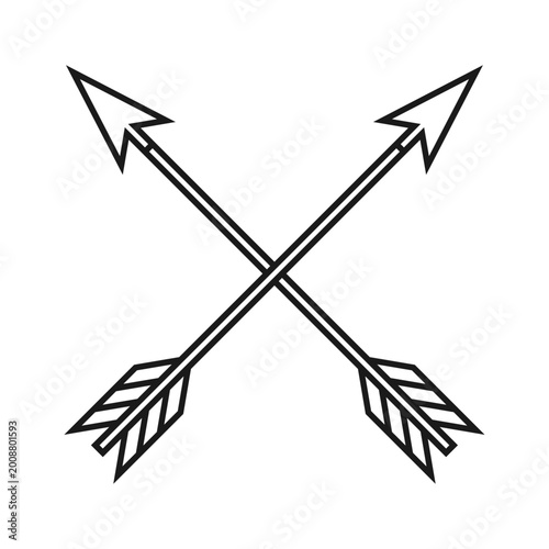 Crossed bow arrows symbol. Arrow heraldry and coat of arms icon collection. Archery logo sign. Vector illustration image.
