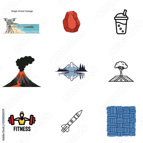 Drone photography and lifestyle vector illustration icon set