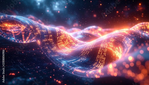 Abstract Digital Waveform of Data Flow in Cosmic Nebula.