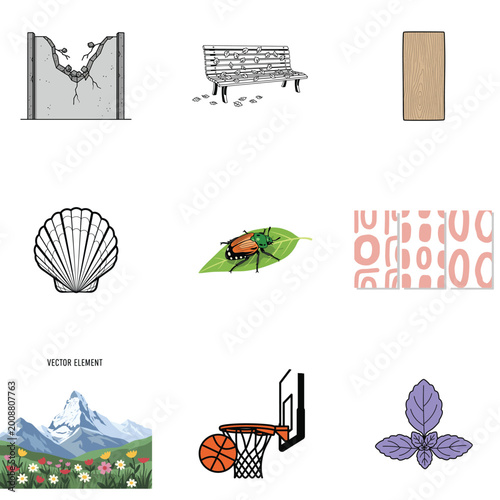 Abstract Digital Illustration with Geometric Patterns and Park Bench