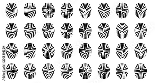 Photos Biometric fingerprint pattern icon mega set featuring diverse textured loop desi