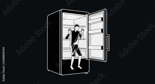 Person Opening Refrigerator Door with Food Inside.