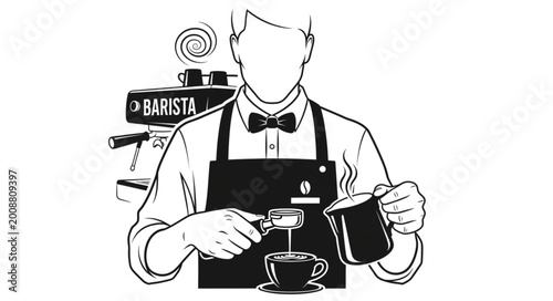 Tableau sur toile Barista Preparing Coffee with Coffee Pot and Cup.