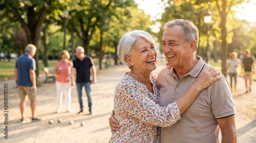 Retirement Lifestyle: Active seniors enjoying leisure in sunny park
