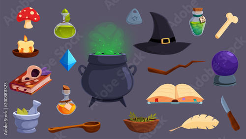 Foto Cartoon witchcraft elements