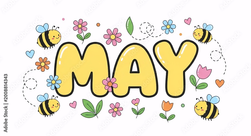 Obraz premium May flowers and bees illustration for spring