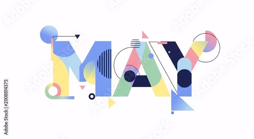 Modern May Typography with Geometric Shapes and Pastel Hues