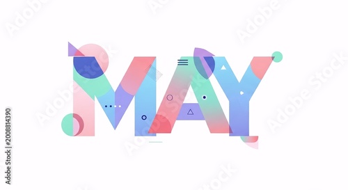 MAY graphic design with abstract geometric shapes and pastel colors