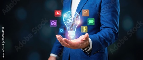 Innovative ai technology presentation modern office digital art professional environment close-up view exploring future concepts and trends