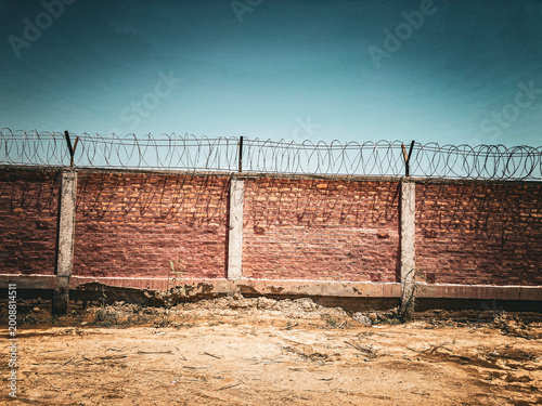 Photography Barbed wire fence under blue sky