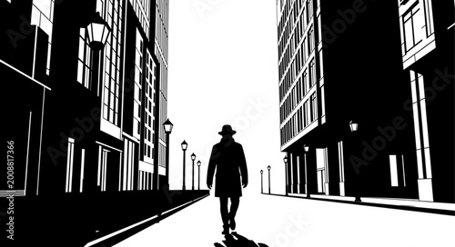 Fotografie Silhouette of a Person Walking in Urban Street Scene.