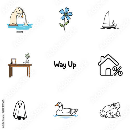 Seamless Decorative Pattern with Sailboat Fish and Flowers Illustration