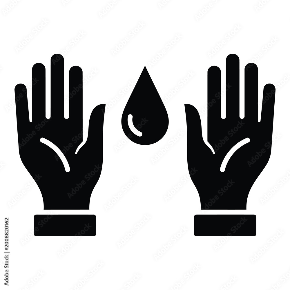 Obraz premium Black silhouette of two hands with a water drop in the middle icon
