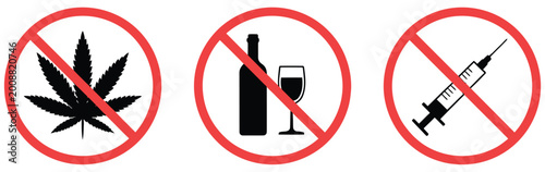 Schilderij op canvas Warning no narcotic zone vector illustration with cigarette, alcohol, drug, and
