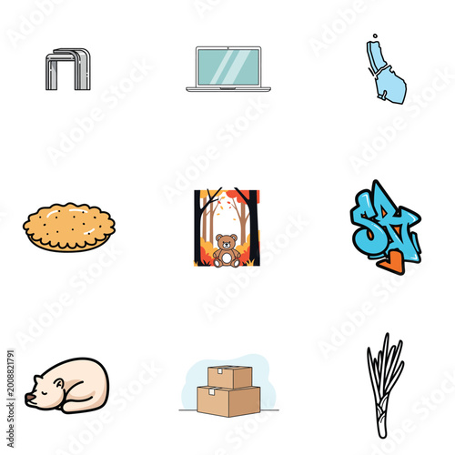 Abstract Grid Vector Pattern with Tech and Nature Icons