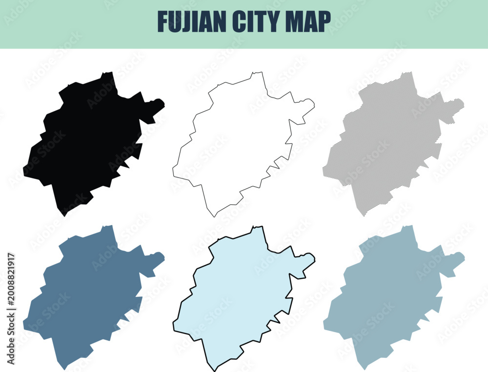 Obraz premium Six style fill stock fill stock and line art maps of Fujian City presented in various graphic formats