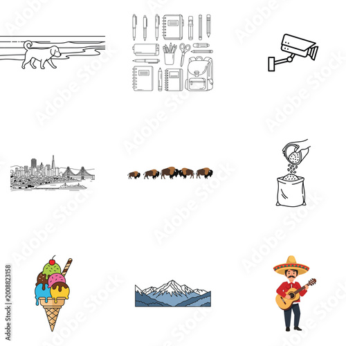 Abstract school stationery and city skyline digital illustration