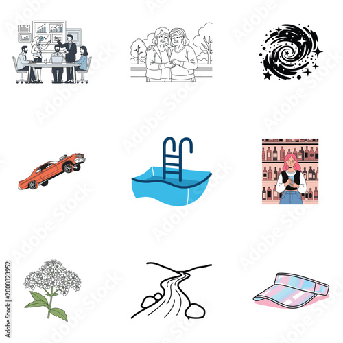 Business Meeting and Urban City Life Abstract Vector Illustration