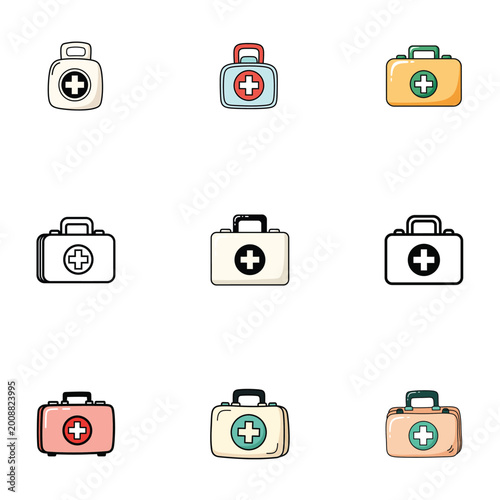 Abstract Medical Vector Pattern with First Aid Kit Icons