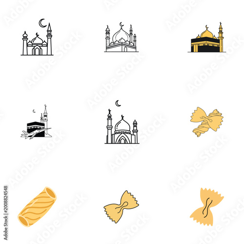 Abstract Islamic Mosque Illustration with Blue Checkered Pattern