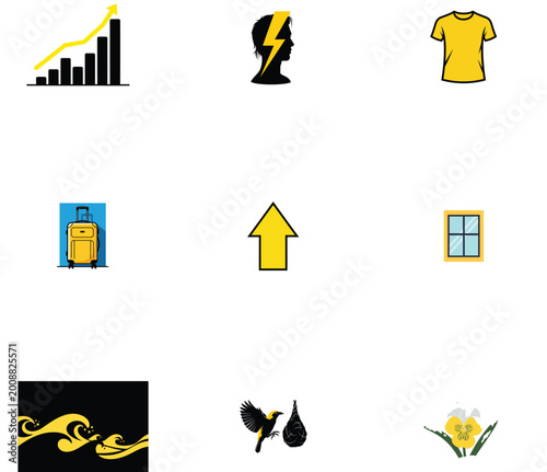 Business Growth and Lifestyle Icons in Abstract Halftone Style
