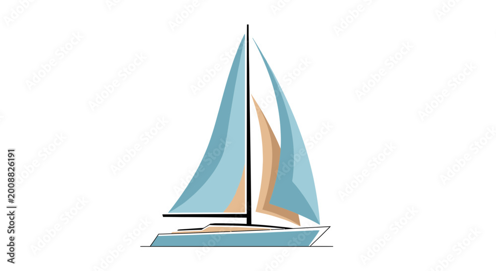 Fototapeta premium Sailboat with blue sail on water.